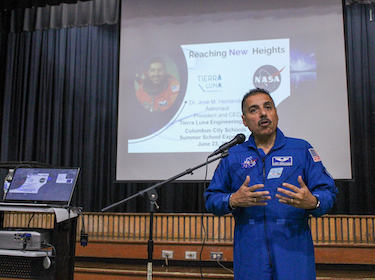 Jose Hernandez talking to students